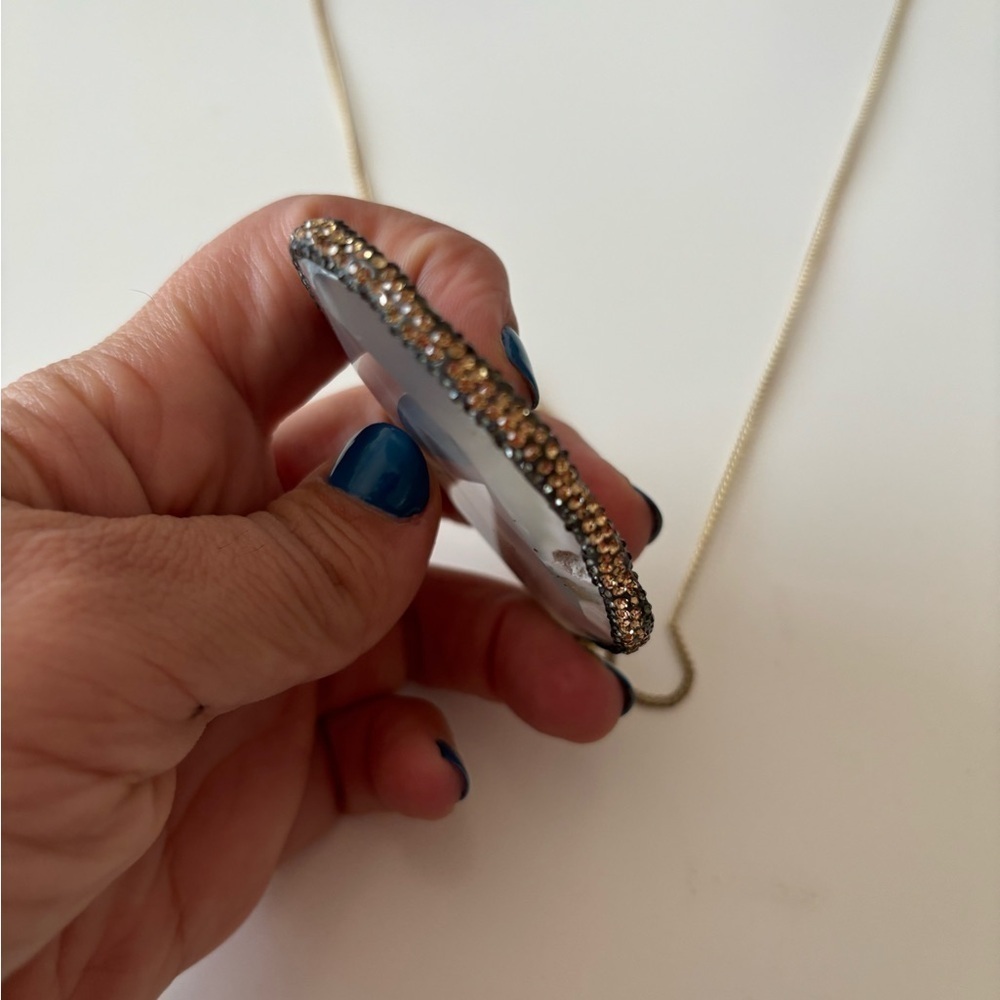Stone Pendant Necklace Gray With Rhinestones - Picture 3 of 11